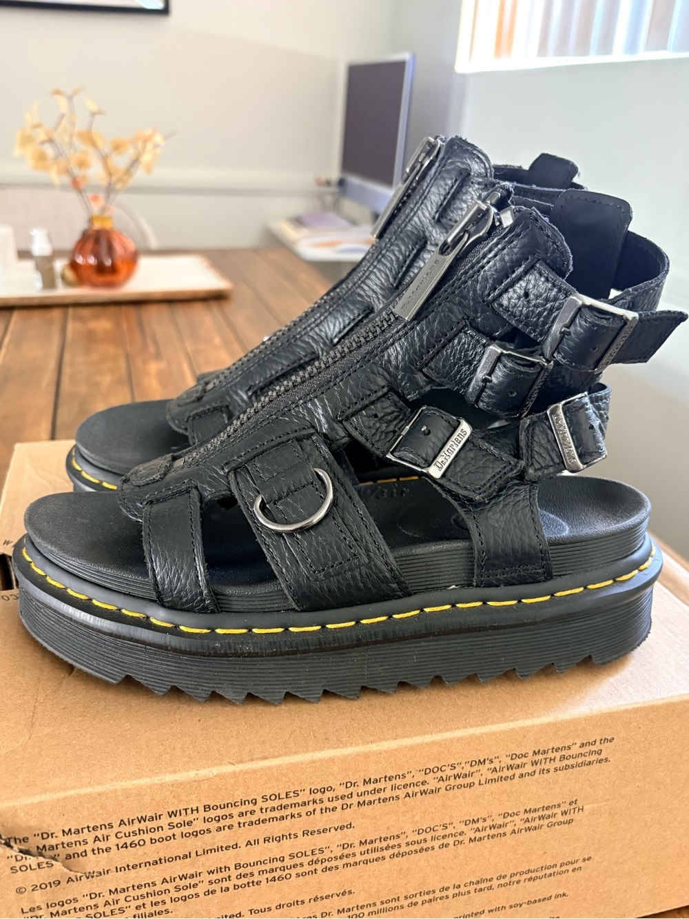 Dr. Martens Black Leather Buckle Platform Olson Gladiator Sandals Size 6 US